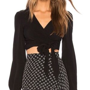 Flynn sky long sleeve wrap top in black